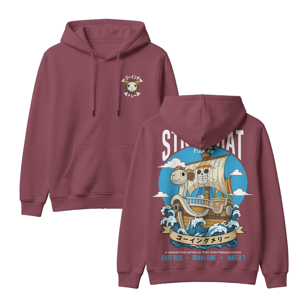 Anime One Piece Straw Hat Pirates Thousand Sunny Journey Pullover Hoodie - RZM017