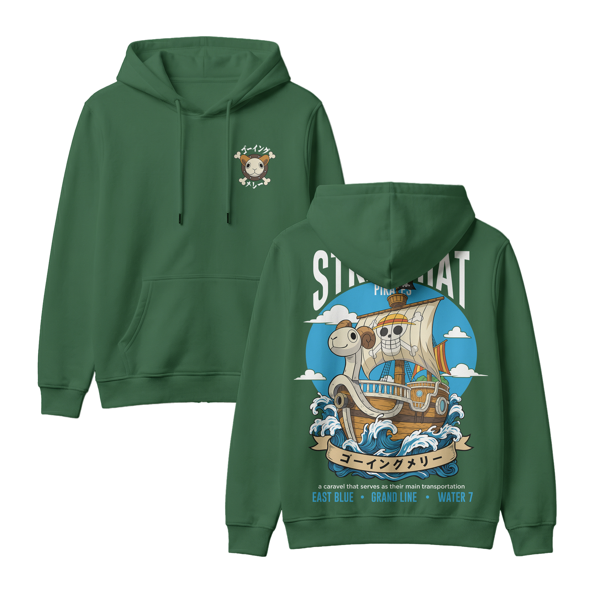 Anime One Piece Straw Hat Pirates Thousand Sunny Journey Pullover Hoodie - RZM017