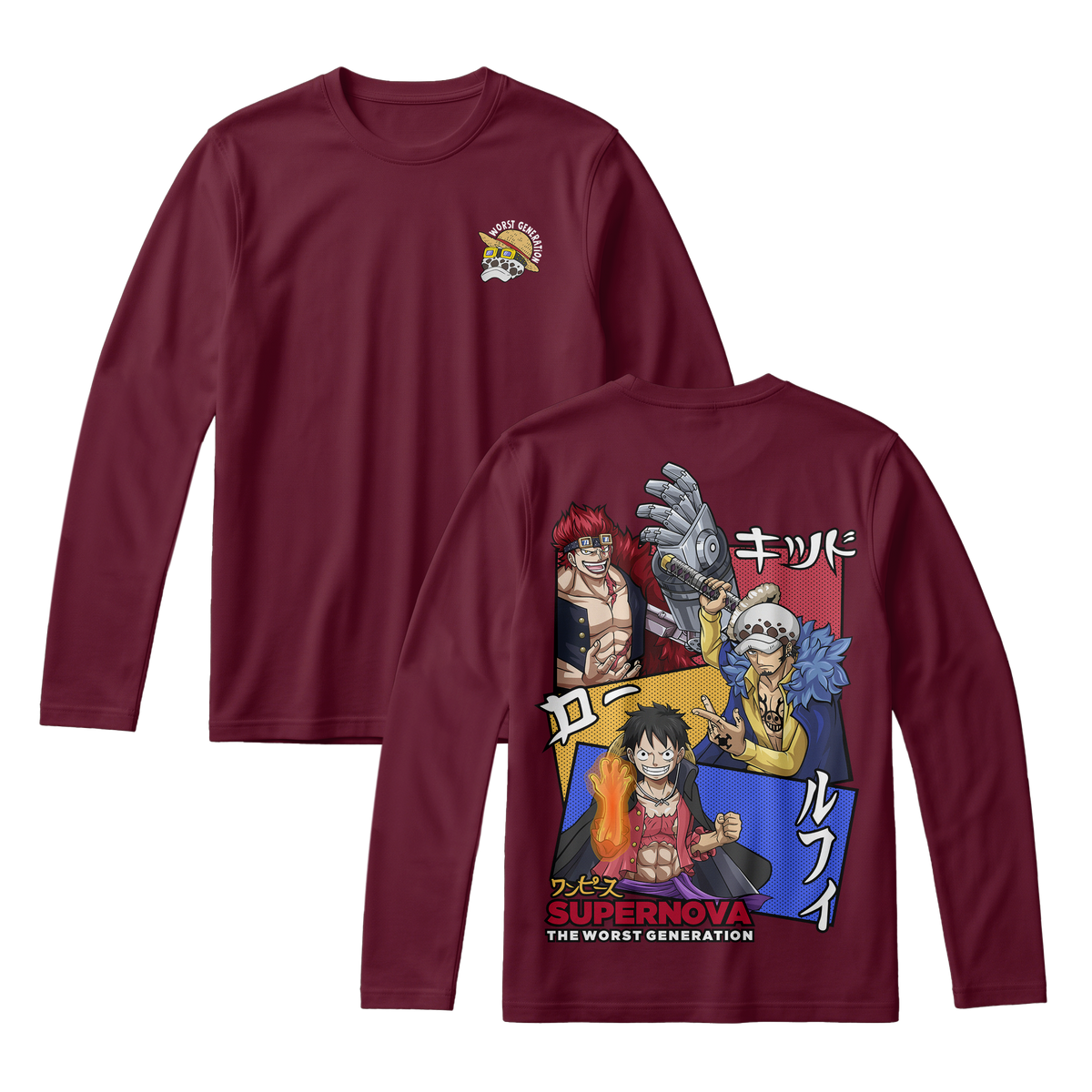 Anime One Piece Supernova The Worst Generation Long Sleeve Tee - RZM007