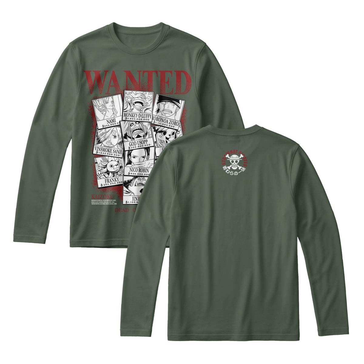 Anime One Piece Wanted Mugiwara Crew Long Sleeve Tee - RZM008