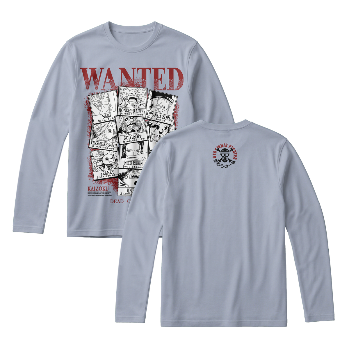 Anime One Piece Wanted Mugiwara Crew Long Sleeve Tee - RZM008