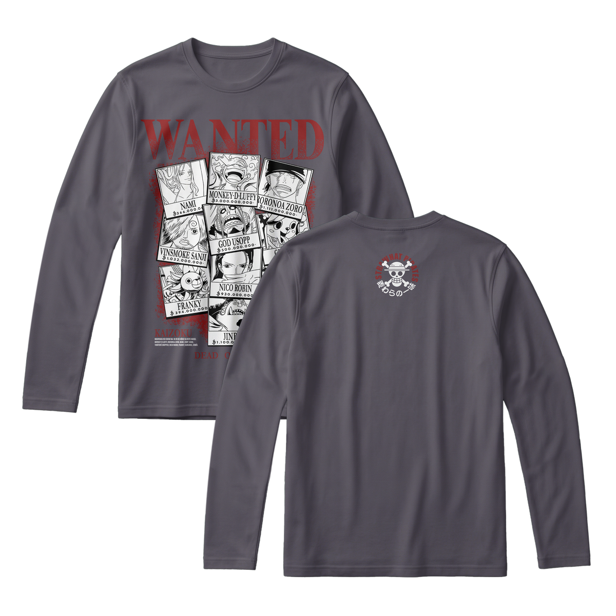 Anime One Piece Wanted Mugiwara Crew Long Sleeve Tee - RZM008