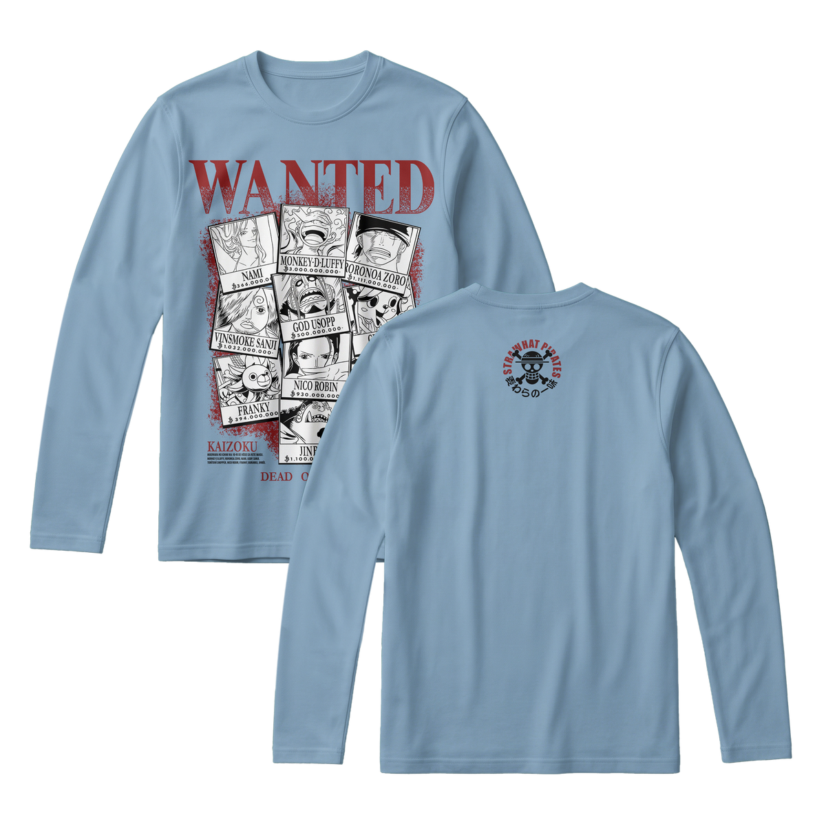 Anime One Piece Wanted Mugiwara Crew Long Sleeve Tee - RZM008