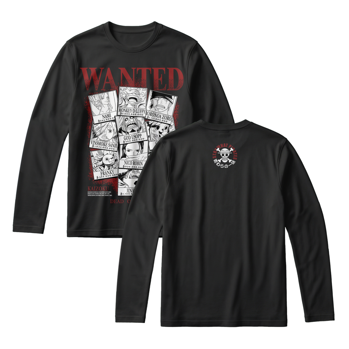 Anime One Piece Wanted Mugiwara Crew Long Sleeve Tee - RZM008