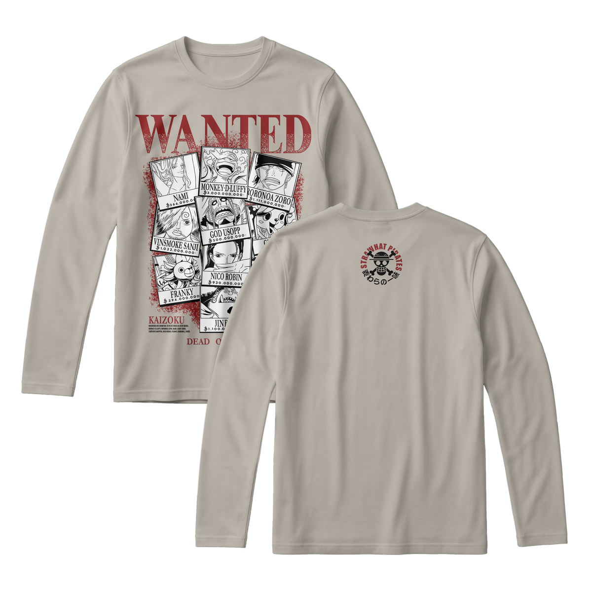 Anime One Piece Wanted Mugiwara Crew Long Sleeve Tee - RZM008
