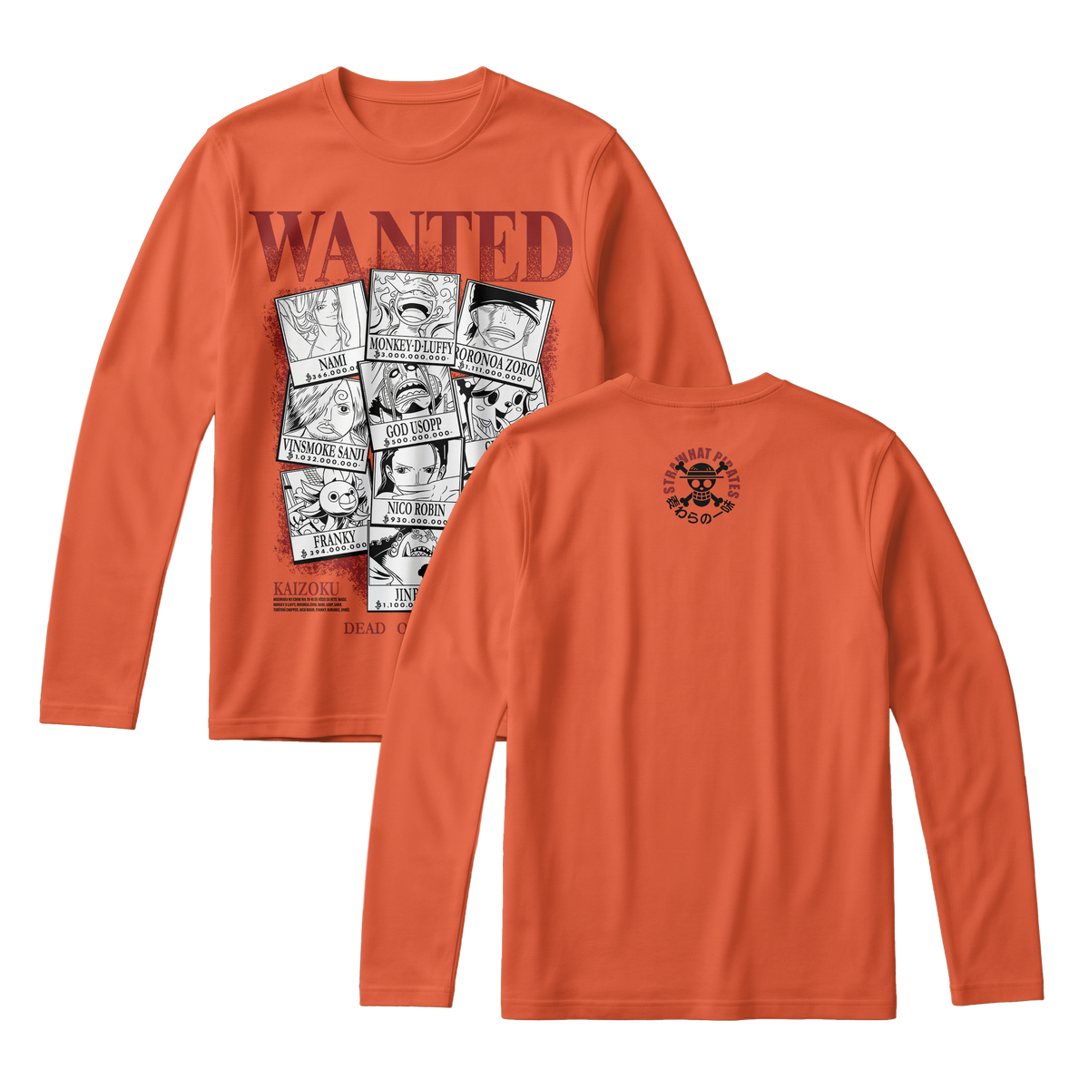 Anime One Piece Wanted Mugiwara Crew Long Sleeve Tee - RZM008
