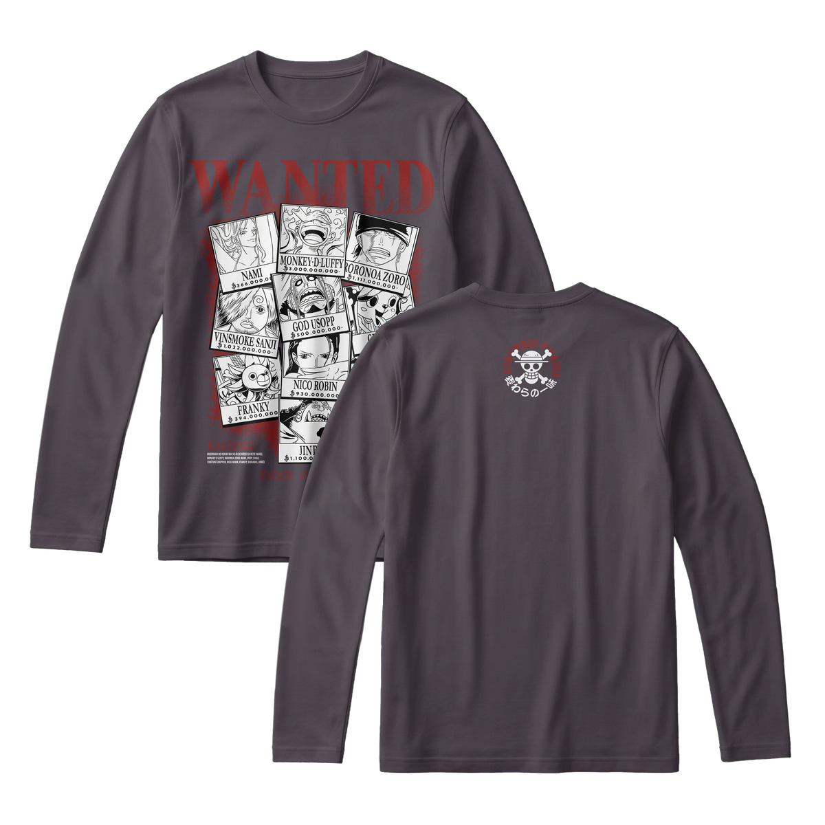 Anime One Piece Wanted Mugiwara Crew Long Sleeve Tee - RZM008