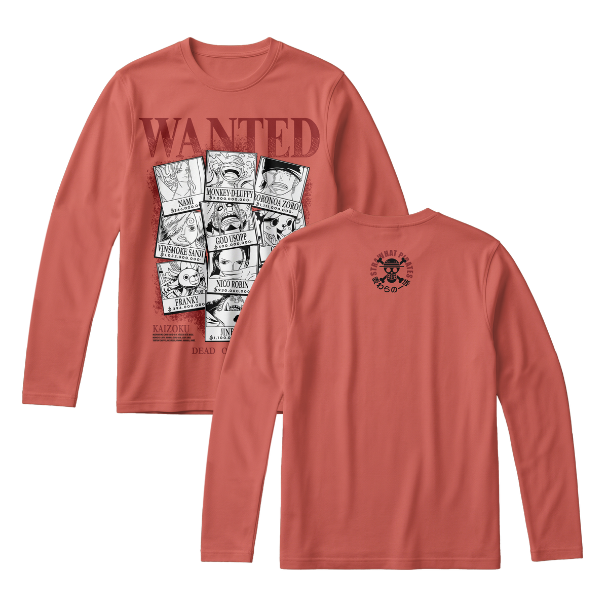 Anime One Piece Wanted Mugiwara Crew Long Sleeve Tee - RZM008