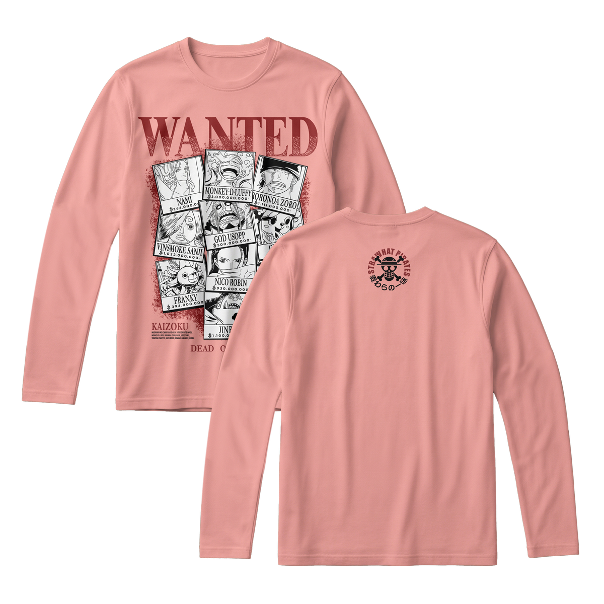 Anime One Piece Wanted Mugiwara Crew Long Sleeve Tee - RZM008