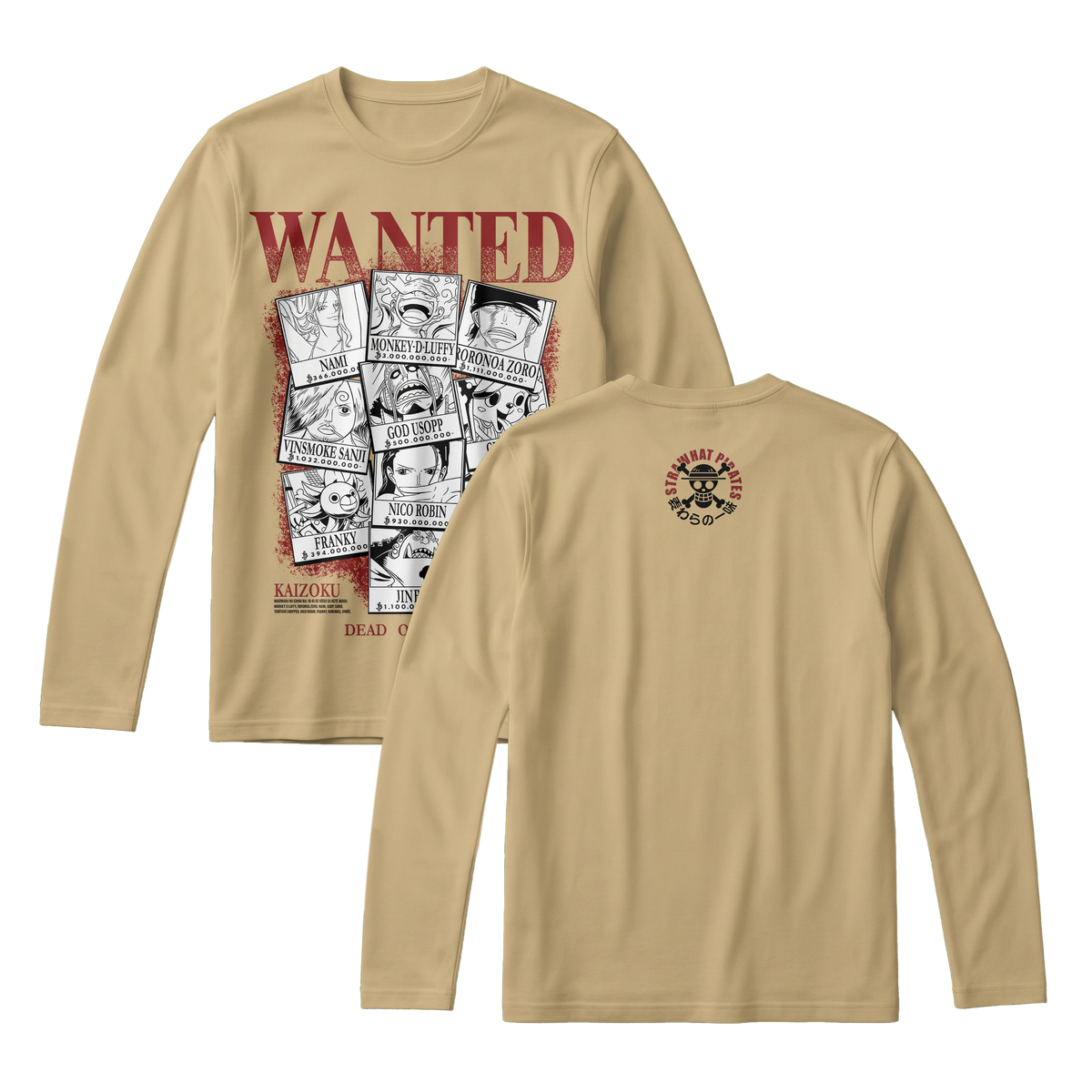 Anime One Piece Wanted Mugiwara Crew Long Sleeve Tee - RZM008
