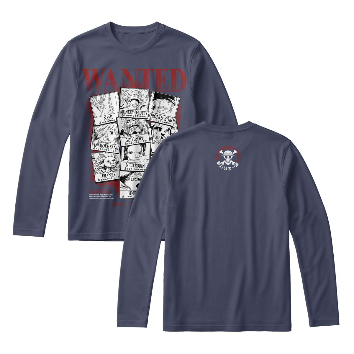 Anime One Piece Wanted Mugiwara Crew Long Sleeve Tee - RZM008