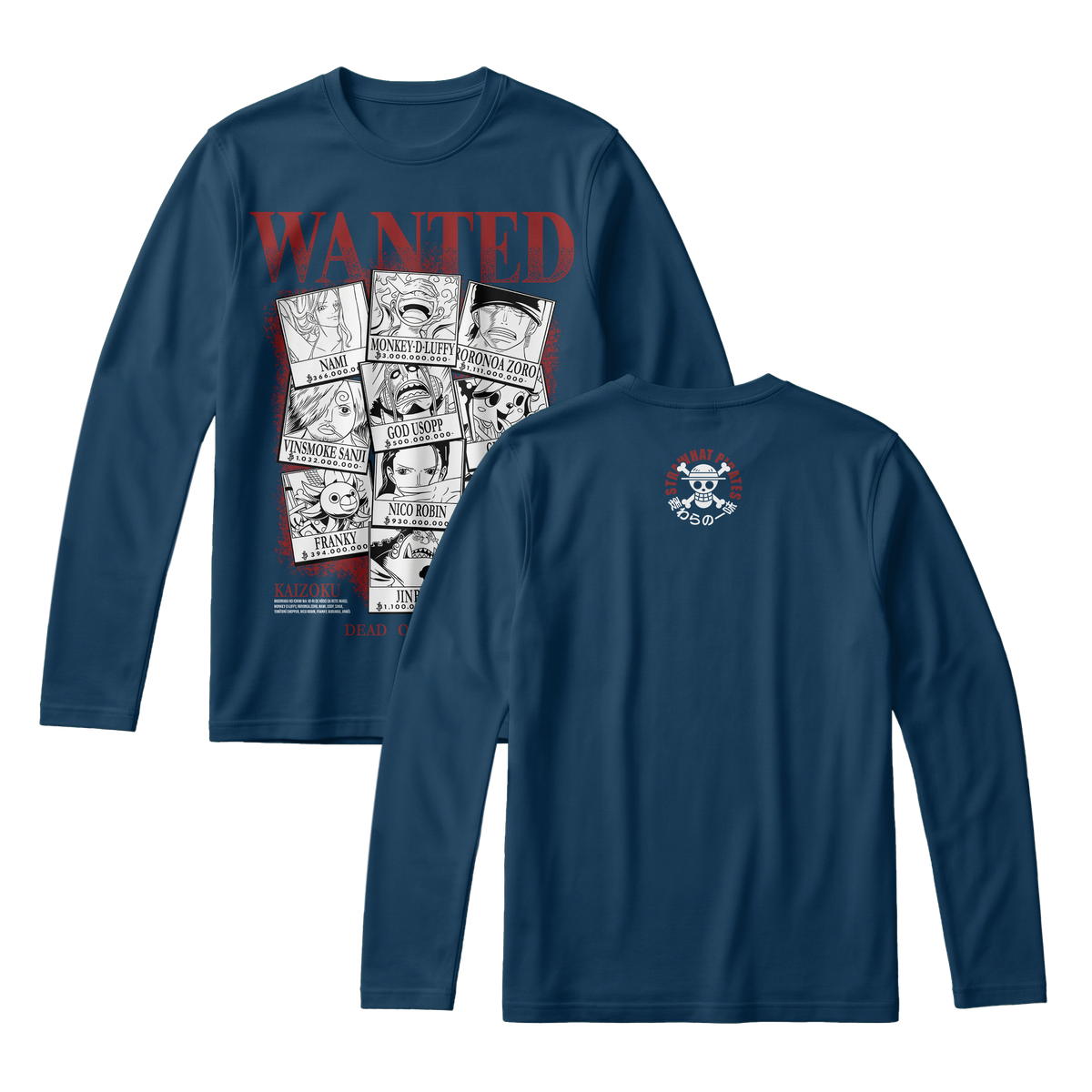 Anime One Piece Wanted Mugiwara Crew Long Sleeve Tee - RZM008