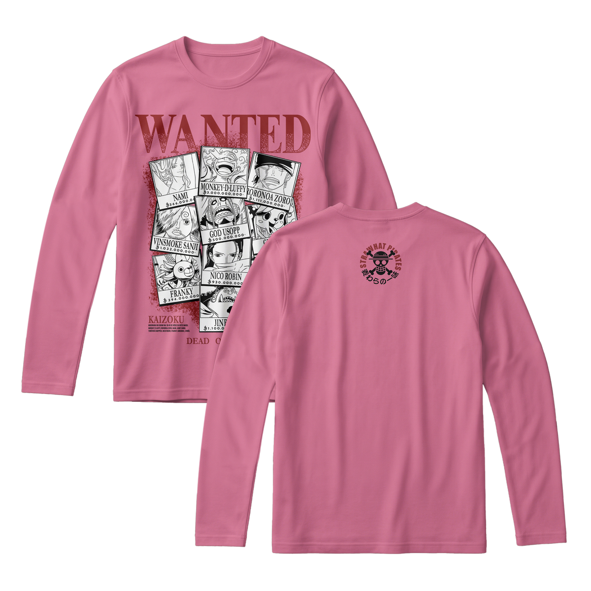 Anime One Piece Wanted Mugiwara Crew Long Sleeve Tee - RZM008