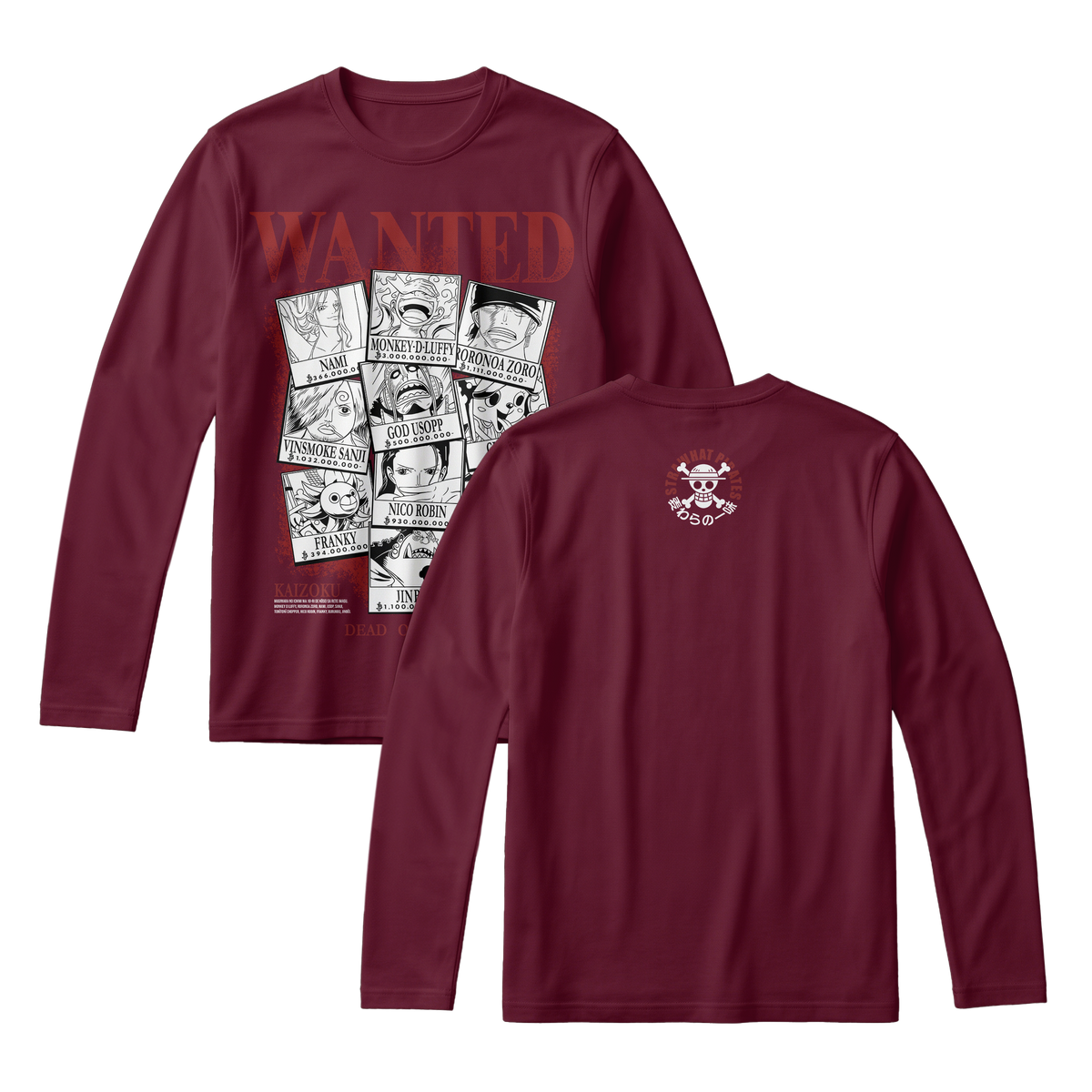 Anime One Piece Wanted Mugiwara Crew Long Sleeve Tee - RZM008