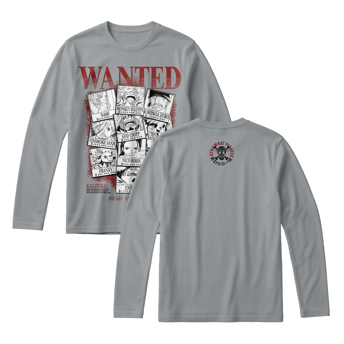 Anime One Piece Wanted Mugiwara Crew Long Sleeve Tee - RZM008