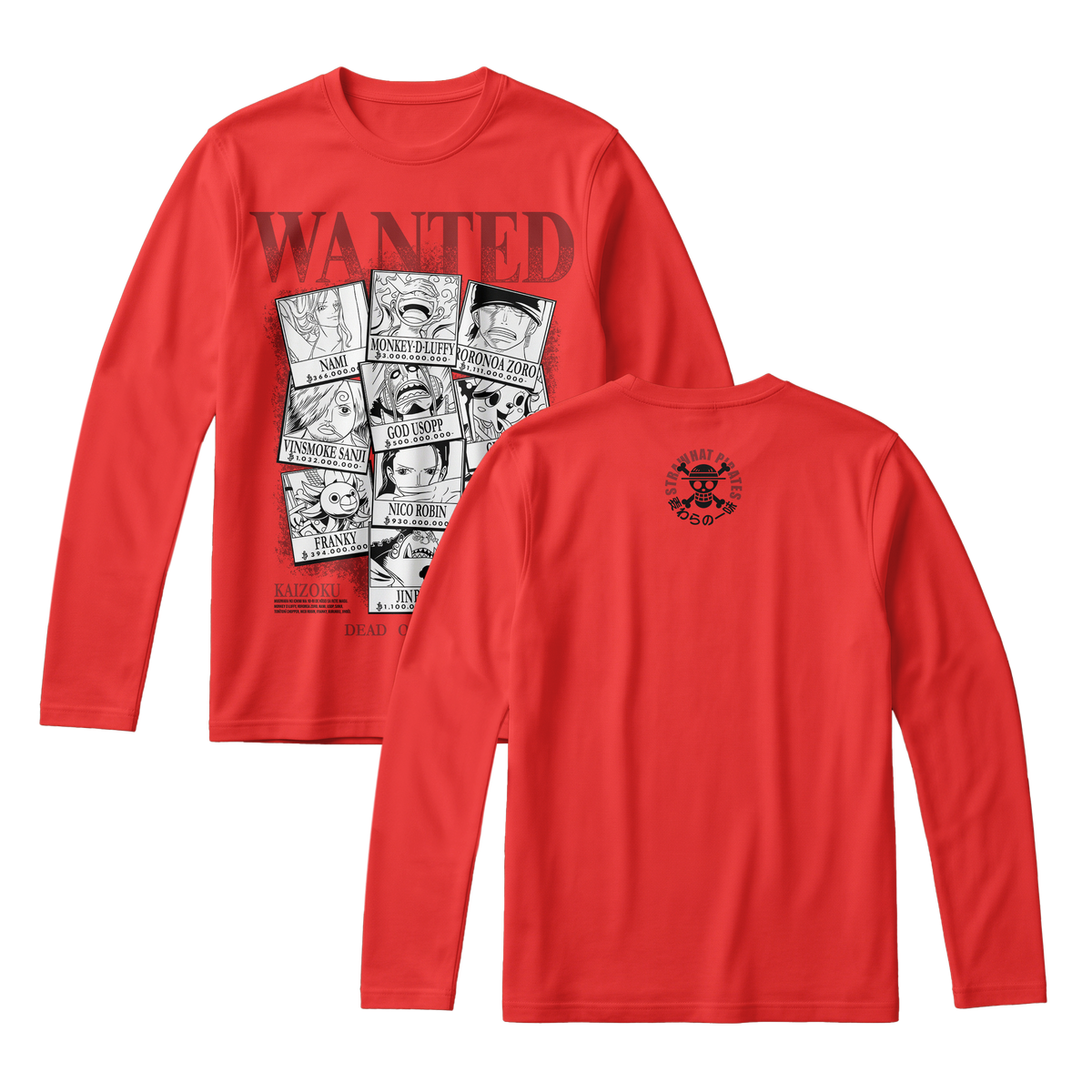 Anime One Piece Wanted Mugiwara Crew Long Sleeve Tee - RZM008