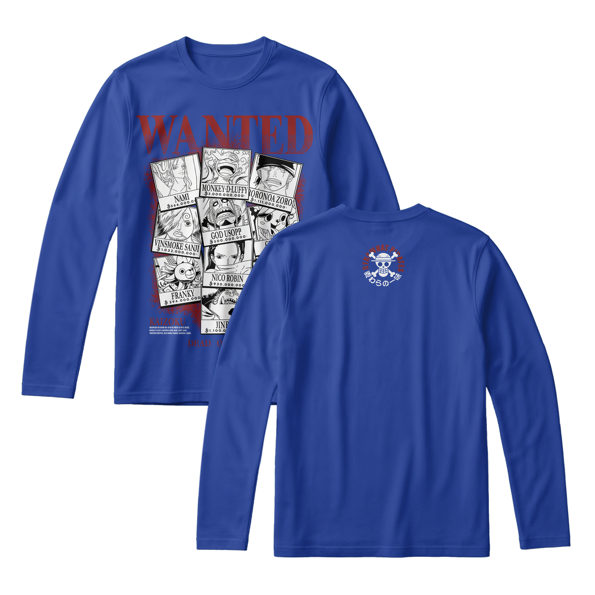 Anime One Piece Wanted Mugiwara Crew Long Sleeve Tee - RZM008