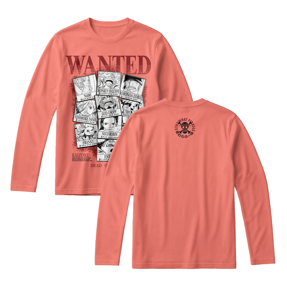 Anime One Piece Wanted Mugiwara Crew Long Sleeve Tee - RZM008