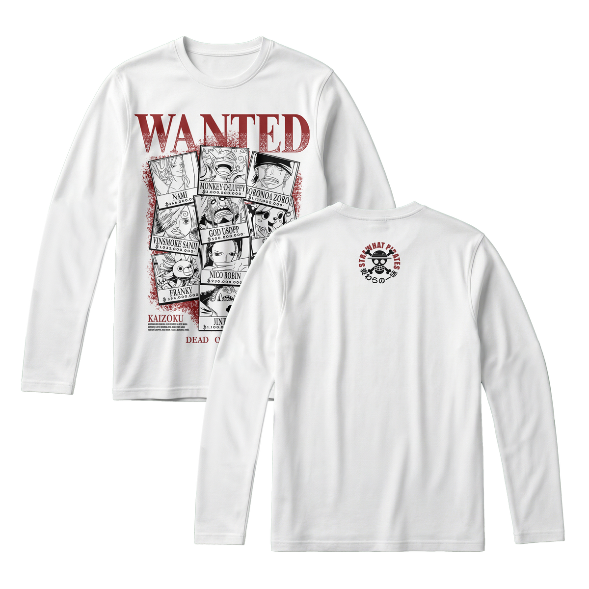 Anime One Piece Wanted Mugiwara Crew Long Sleeve Tee - RZM008