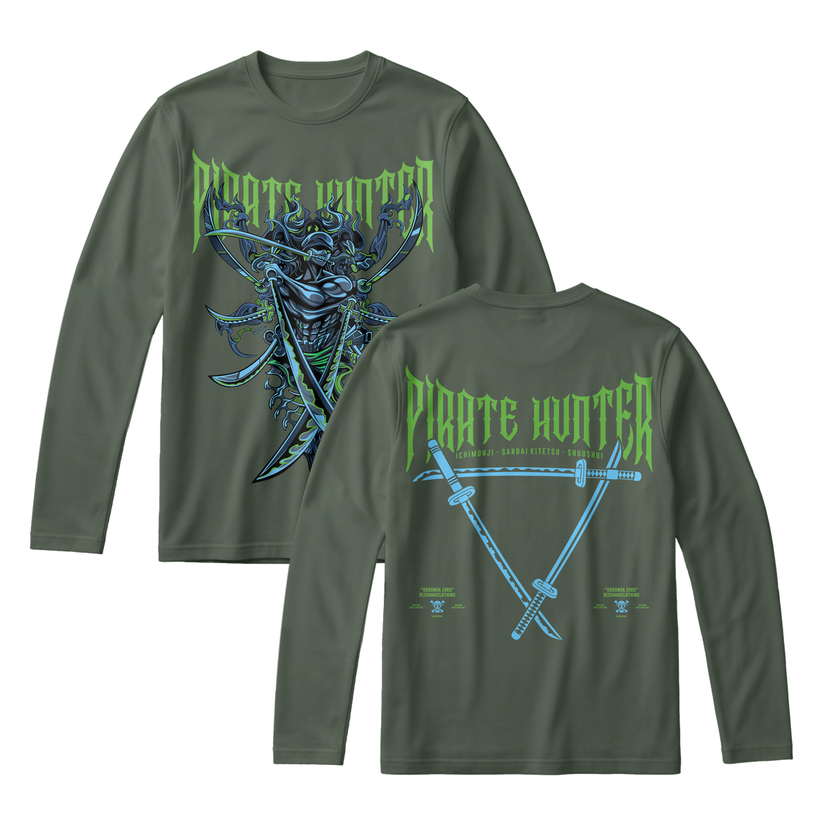 Anime One Piece Roronoa Zoro Pirates Hunter Long Sleeve Tee - RZM010