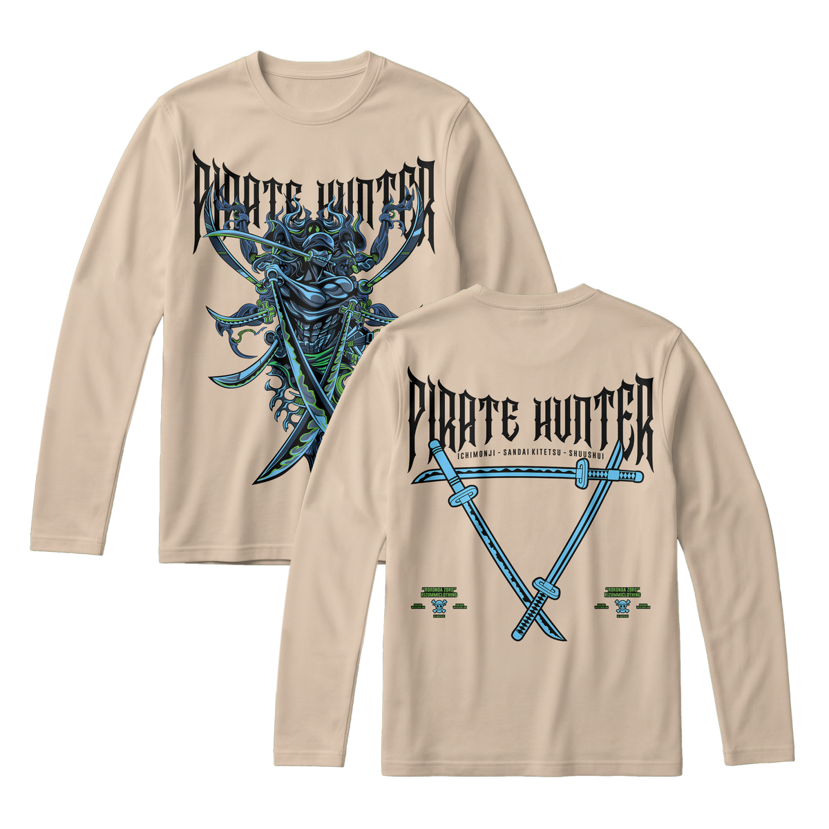 Anime One Piece Roronoa Zoro Pirates Hunter Long Sleeve Tee - RZM010