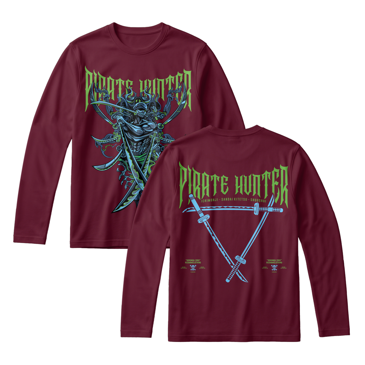 Anime One Piece Roronoa Zoro Pirates Hunter Long Sleeve Tee - RZM010