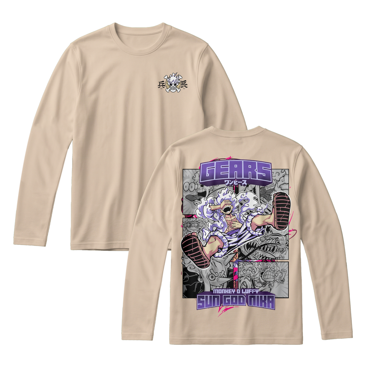 Anime One Piece Gear 5 Monkey D. Luffy Sun God Nika Long Sleeve Tee - RZM011