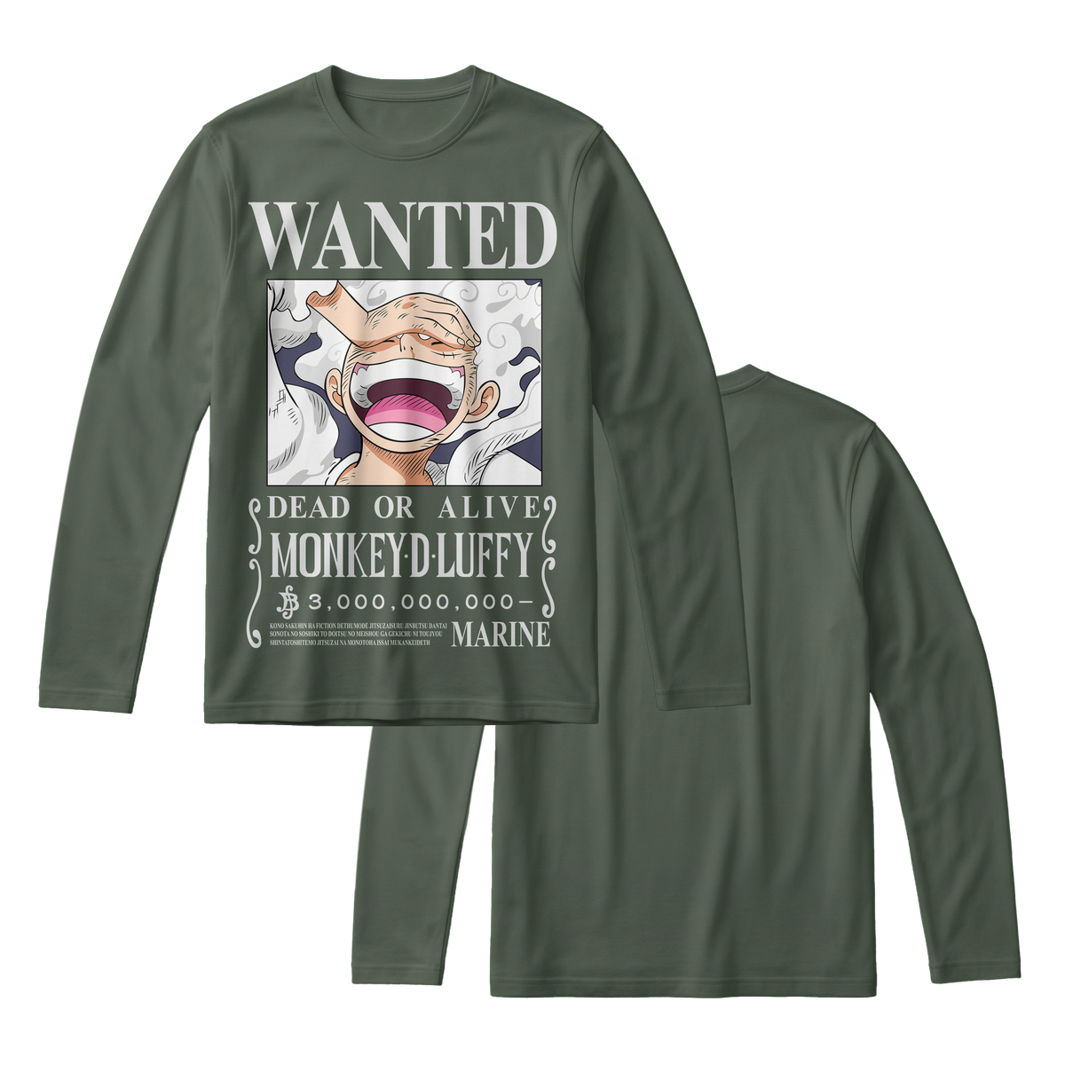 Anime One Piece Wanted Monkey D. Luffy Gear 5 Long Sleeve Tee - RZM012