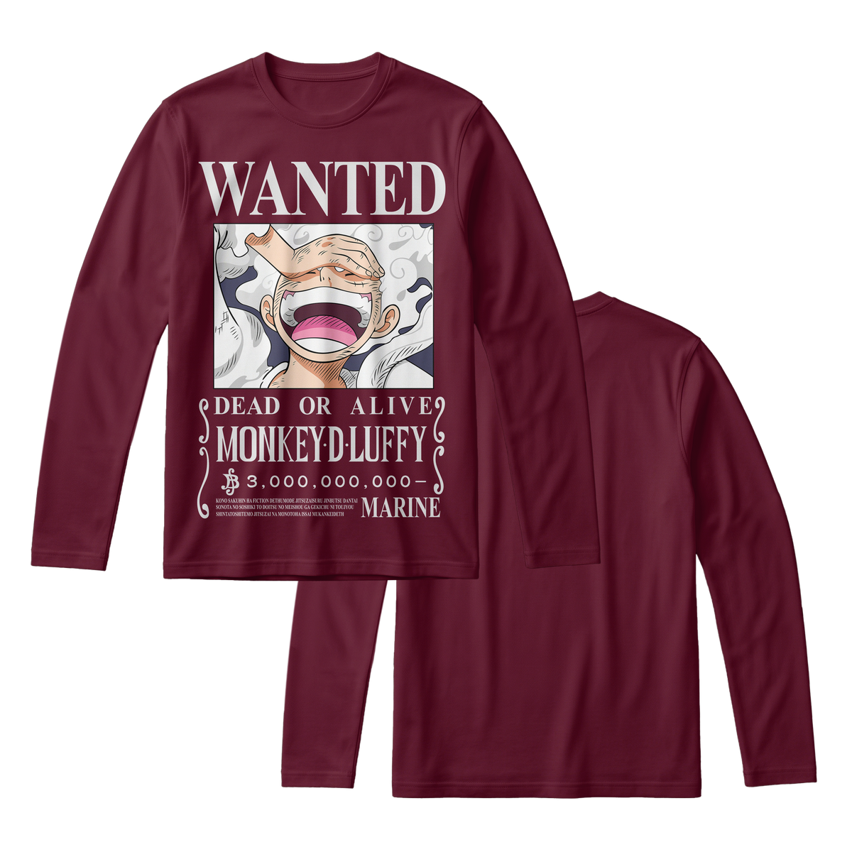 Anime One Piece Wanted Monkey D. Luffy Gear 5 Long Sleeve Tee - RZM012