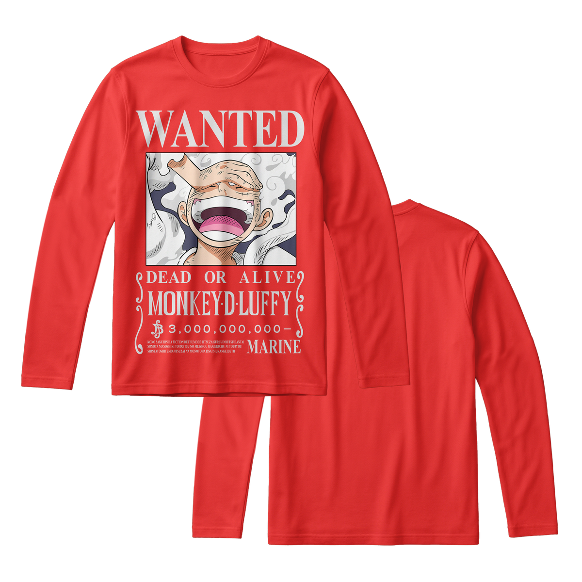 Anime One Piece Wanted Monkey D. Luffy Gear 5 Long Sleeve Tee - RZM012