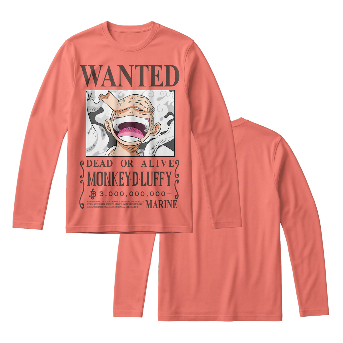 Anime One Piece Wanted Monkey D. Luffy Gear 5 Long Sleeve Tee - RZM012