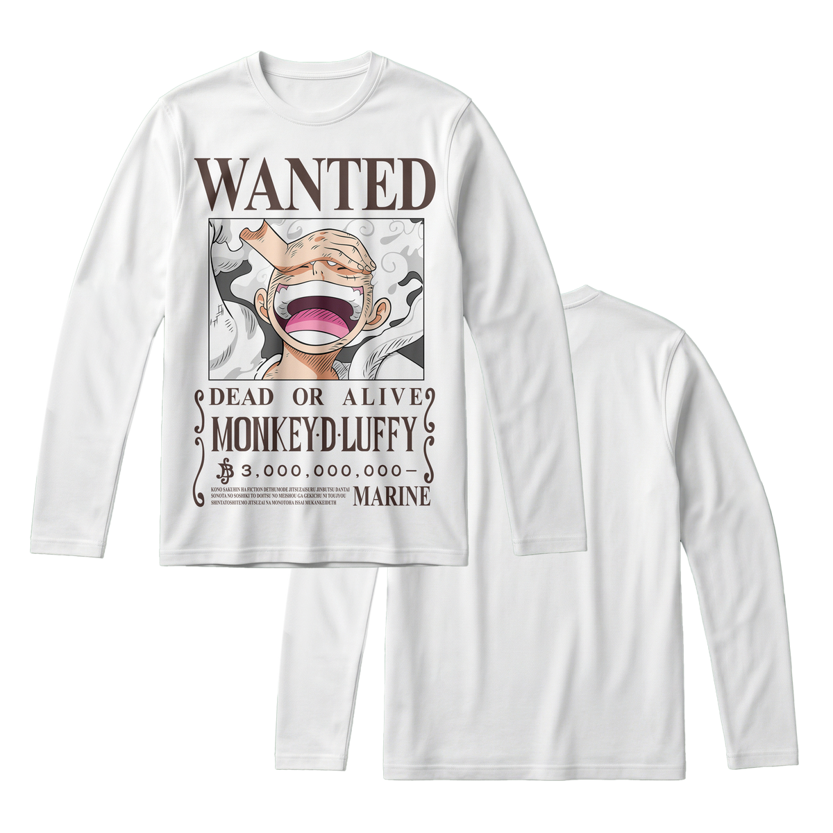 Anime One Piece Wanted Monkey D. Luffy Gear 5 Long Sleeve Tee - RZM012