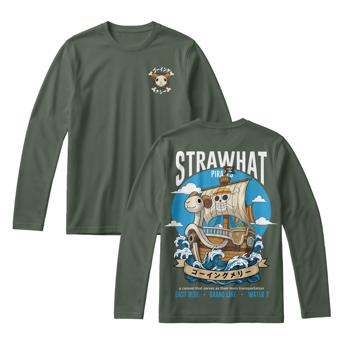 Anime One Piece Straw Hat Pirates Thousand Sunny Journey Long Sleeve Tee - RZM017