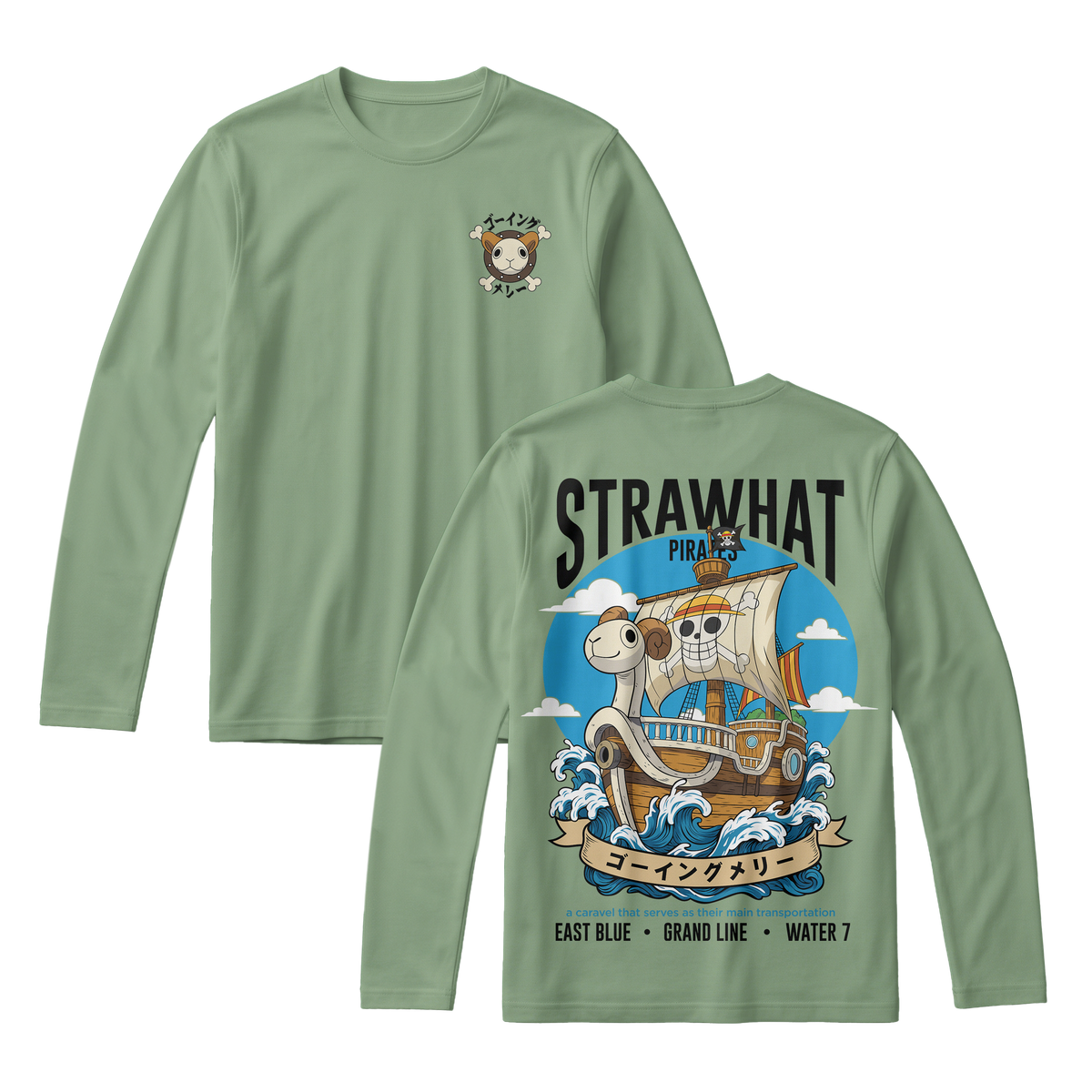 Anime One Piece Straw Hat Pirates Thousand Sunny Journey Long Sleeve Tee - RZM017