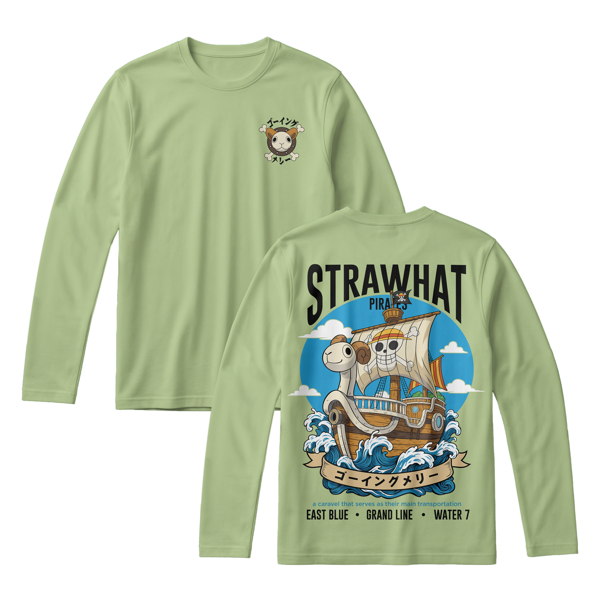 Anime One Piece Straw Hat Pirates Thousand Sunny Journey Long Sleeve Tee - RZM017