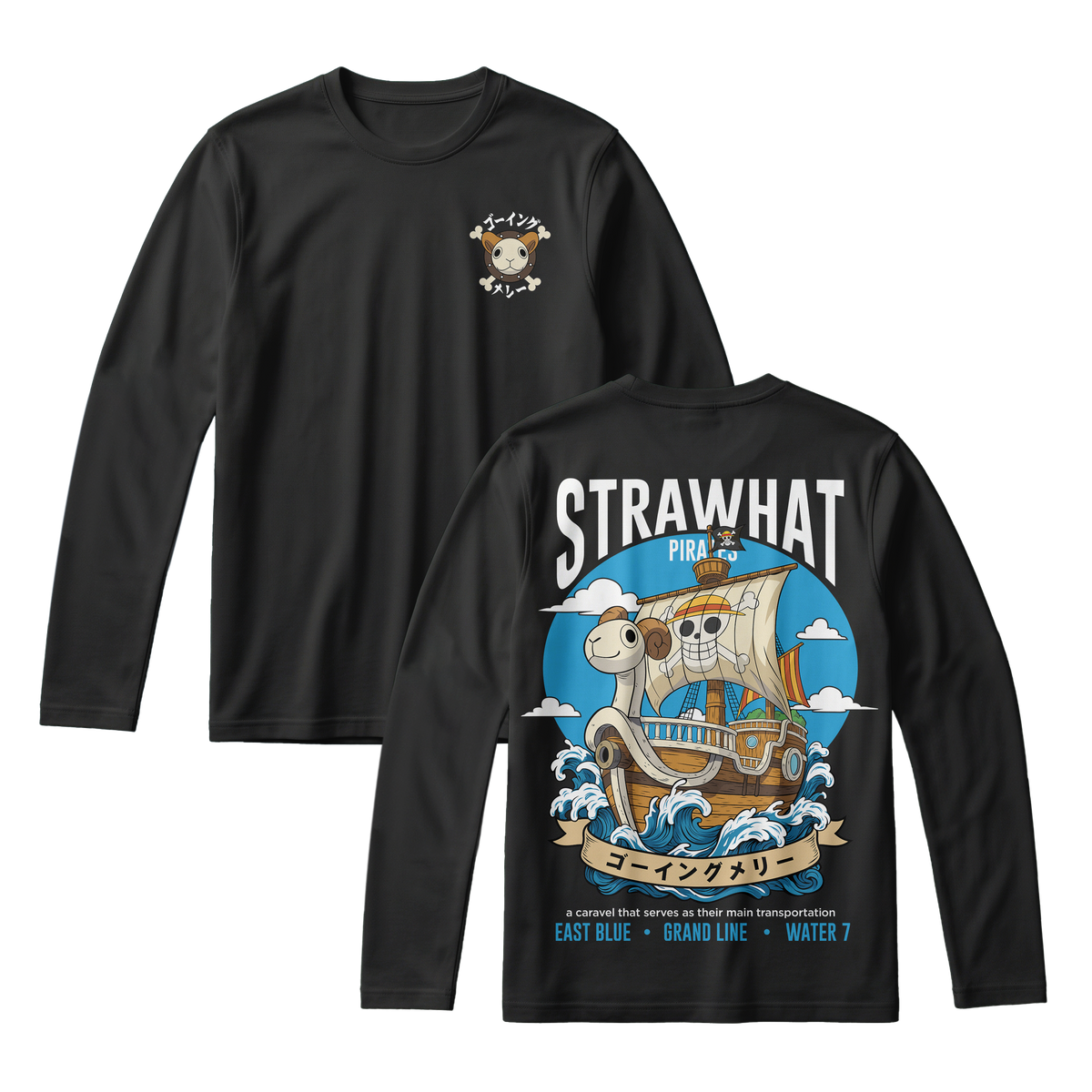 Anime One Piece Straw Hat Pirates Thousand Sunny Journey Long Sleeve Tee - RZM017