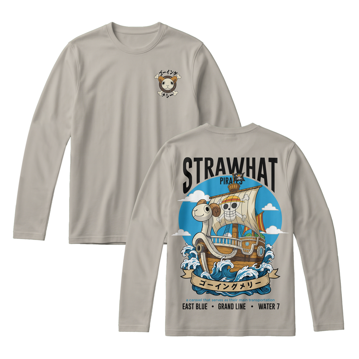 Anime One Piece Straw Hat Pirates Thousand Sunny Journey Long Sleeve Tee - RZM017