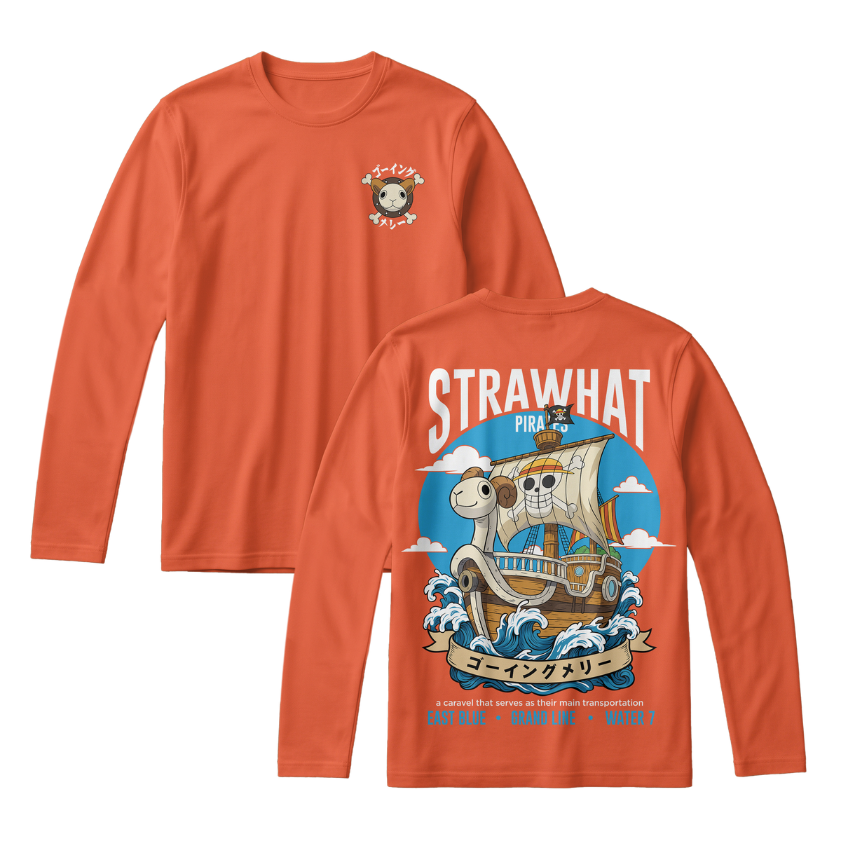 Anime One Piece Straw Hat Pirates Thousand Sunny Journey Long Sleeve Tee - RZM017