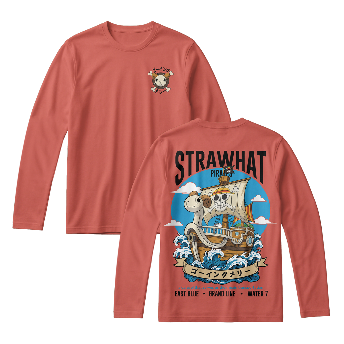 Anime One Piece Straw Hat Pirates Thousand Sunny Journey Long Sleeve Tee - RZM017