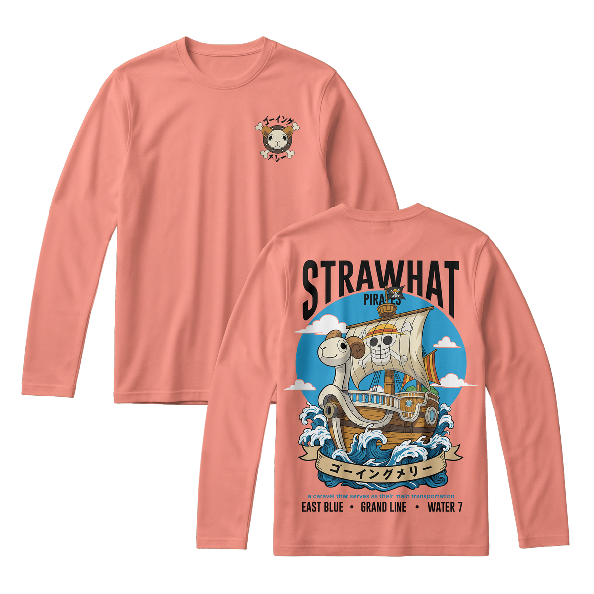 Anime One Piece Straw Hat Pirates Thousand Sunny Journey Long Sleeve Tee - RZM017