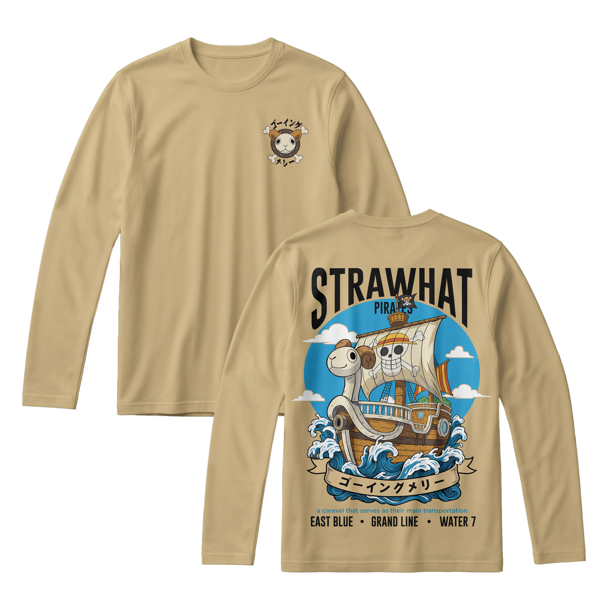 Anime One Piece Straw Hat Pirates Thousand Sunny Journey Long Sleeve Tee - RZM017