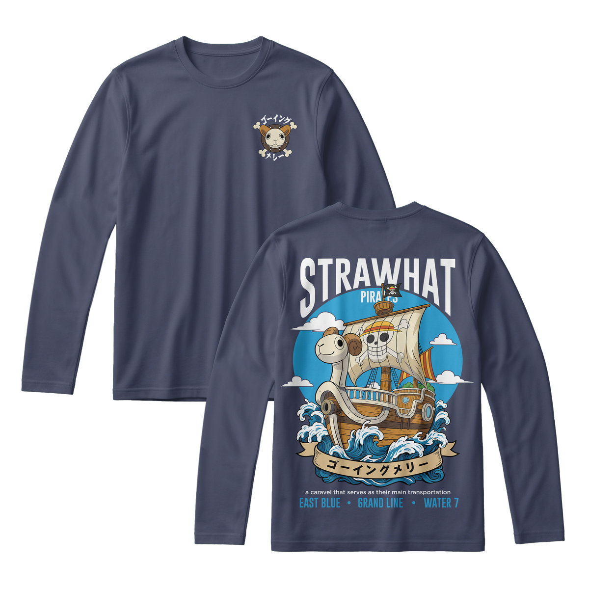 Anime One Piece Straw Hat Pirates Thousand Sunny Journey Long Sleeve Tee - RZM017