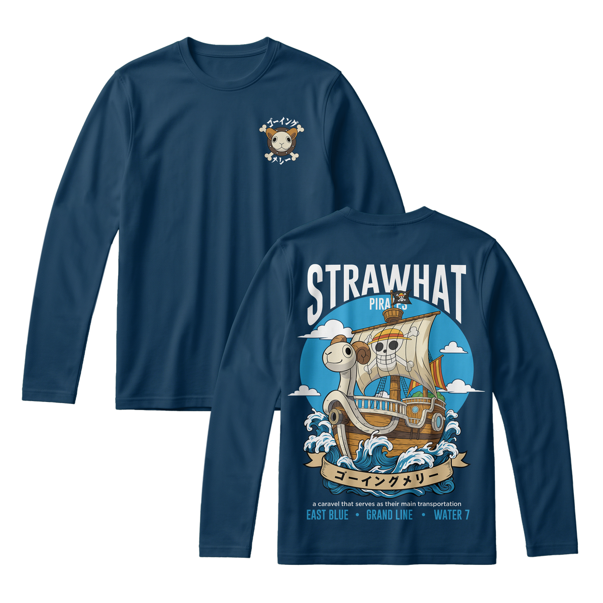 Anime One Piece Straw Hat Pirates Thousand Sunny Journey Long Sleeve Tee - RZM017