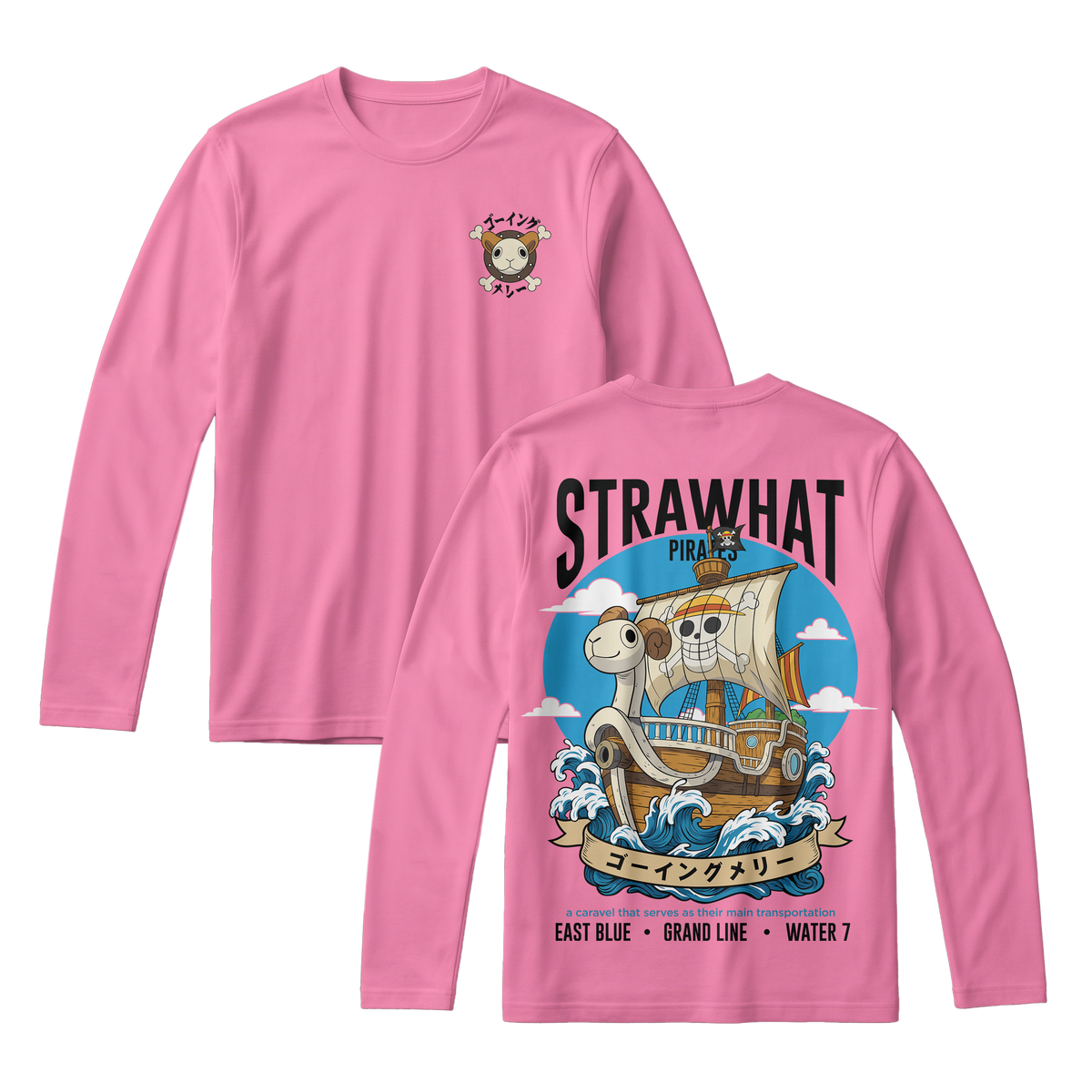 Anime One Piece Straw Hat Pirates Thousand Sunny Journey Long Sleeve Tee - RZM017