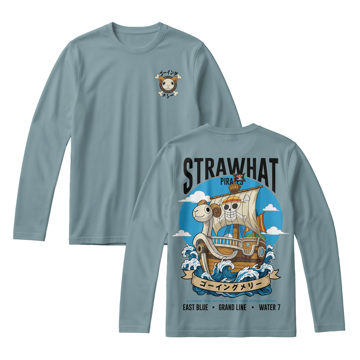 Anime One Piece Straw Hat Pirates Thousand Sunny Journey Long Sleeve Tee - RZM017