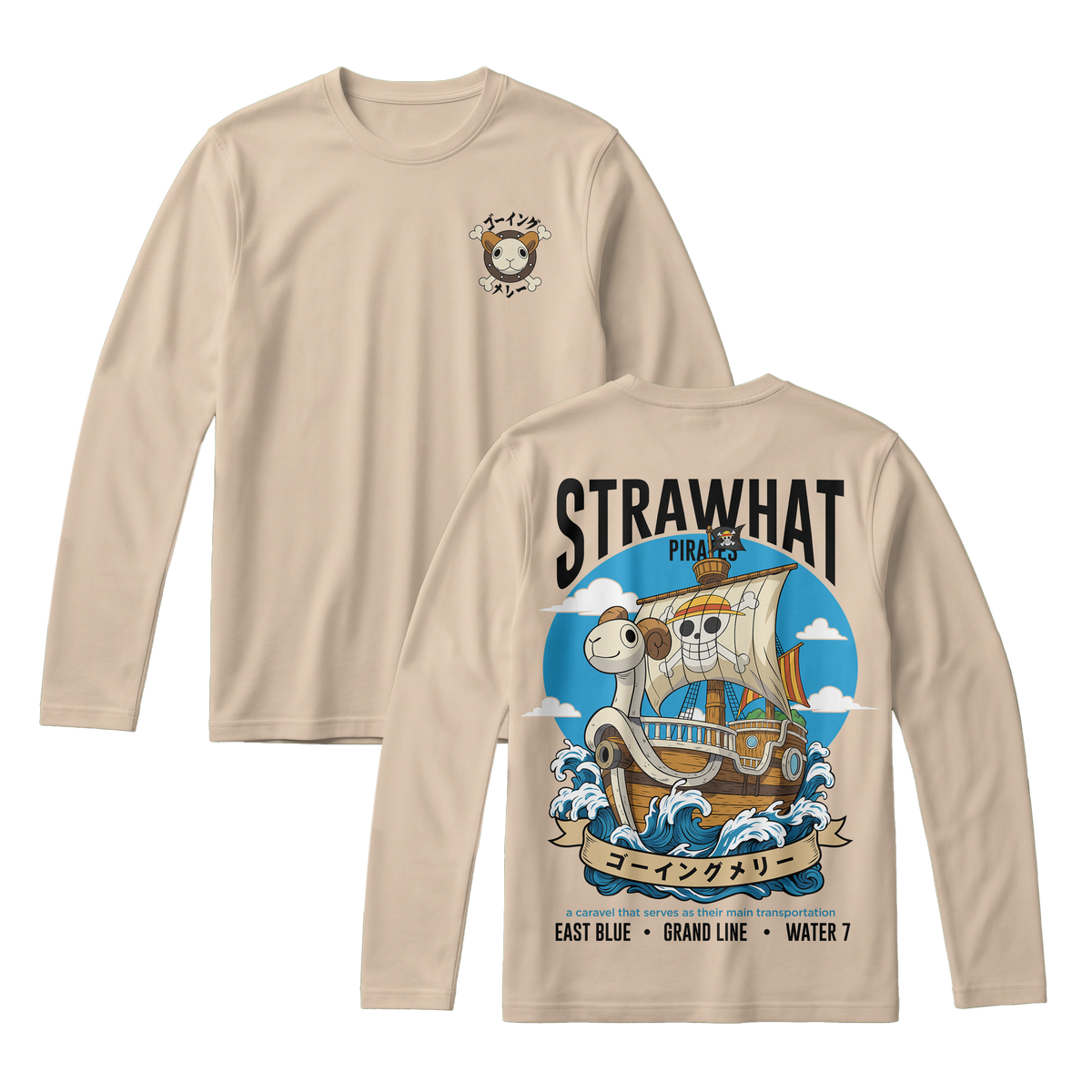 Anime One Piece Straw Hat Pirates Thousand Sunny Journey Long Sleeve Tee - RZM017