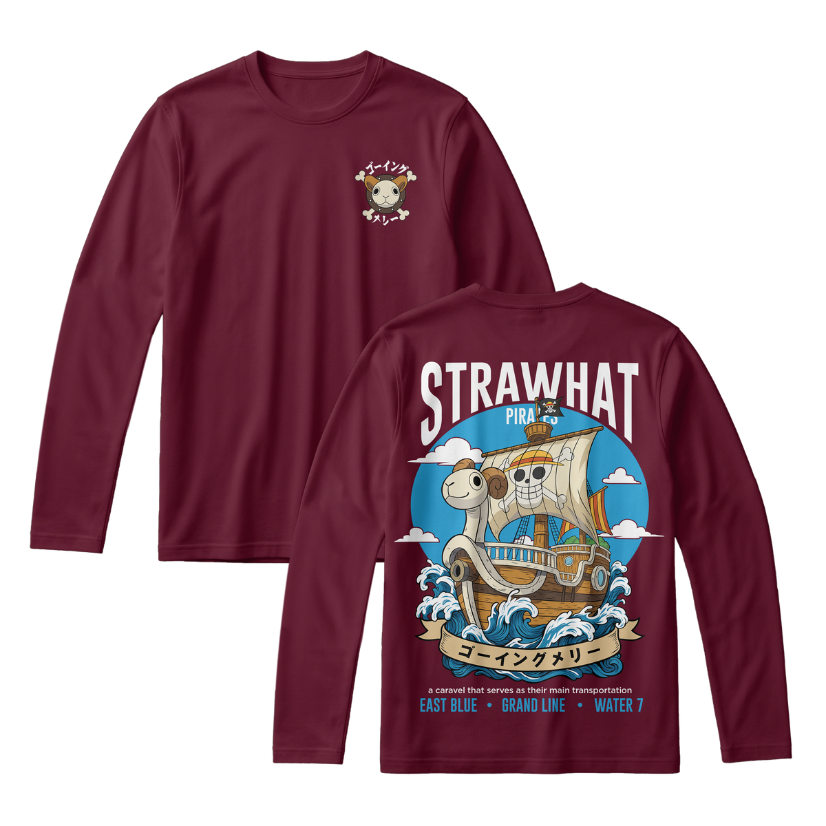 Anime One Piece Straw Hat Pirates Thousand Sunny Journey Long Sleeve Tee - RZM017