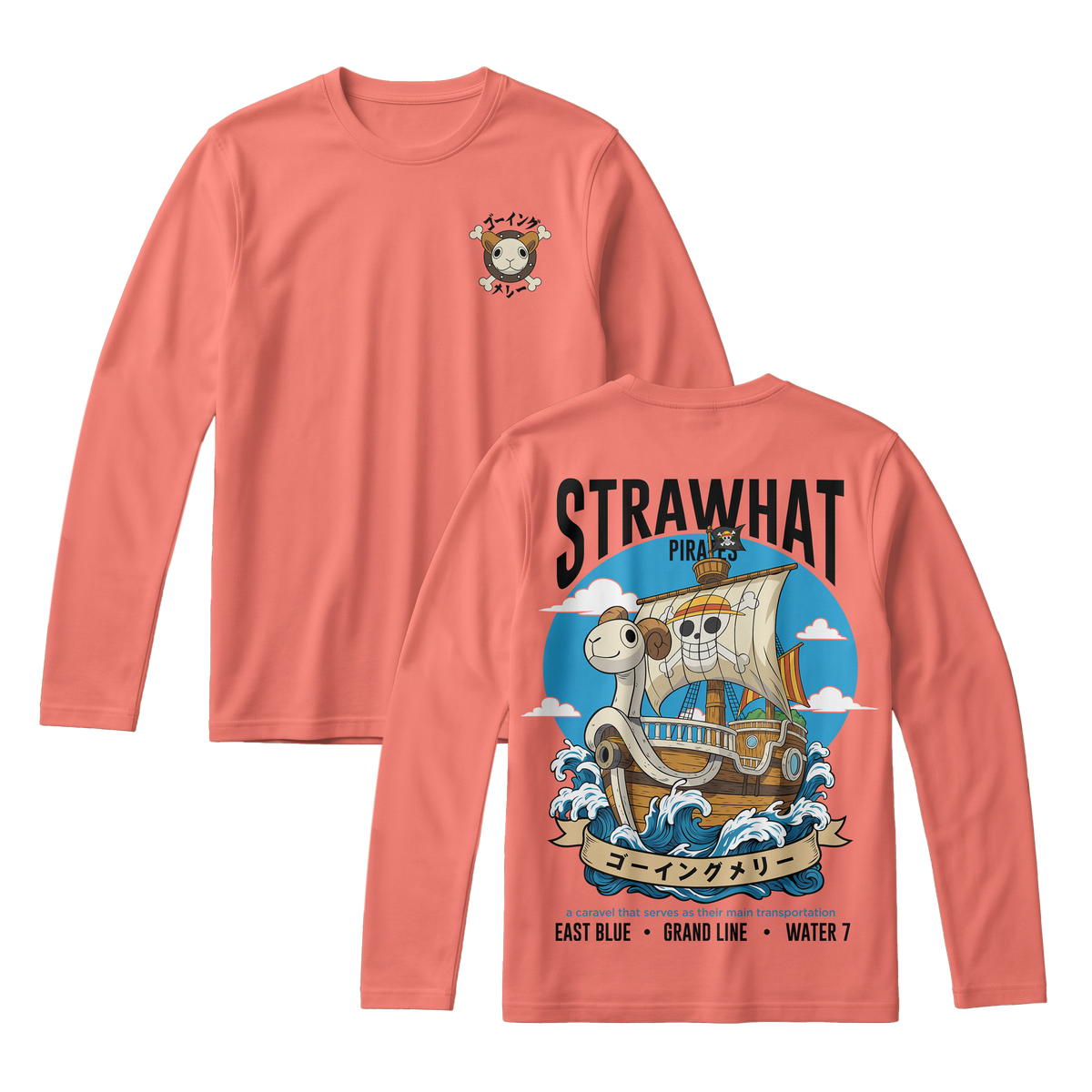 Anime One Piece Straw Hat Pirates Thousand Sunny Journey Long Sleeve Tee - RZM017