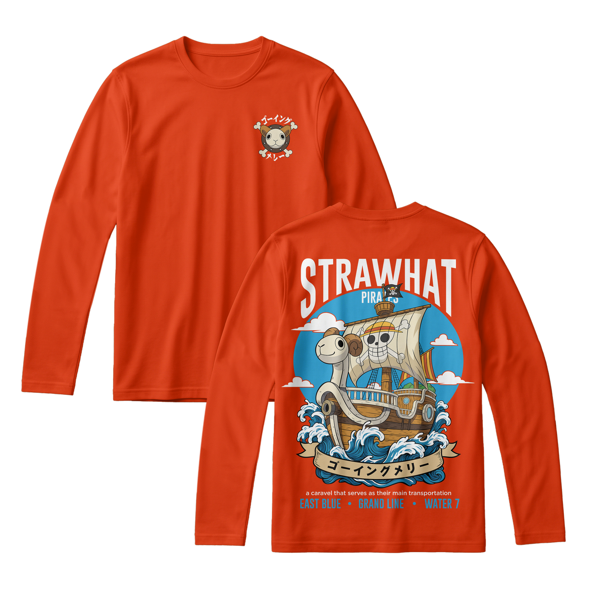 Anime One Piece Straw Hat Pirates Thousand Sunny Journey Long Sleeve Tee - RZM017