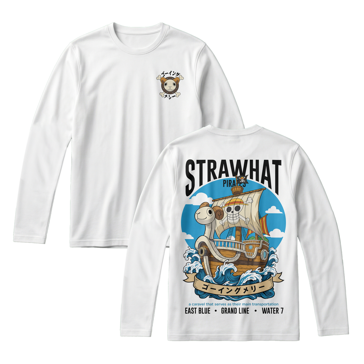 Anime One Piece Straw Hat Pirates Thousand Sunny Journey Long Sleeve Tee - RZM017